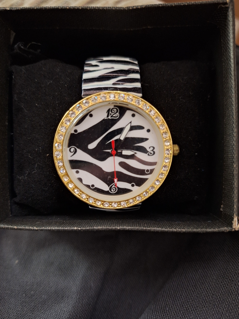 Gold-Tone Zebra Print Women's Fashion Watch - Black & White